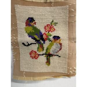 Vintage Needlepoint Bird Floral Panel Handmade frameable Craft Decor